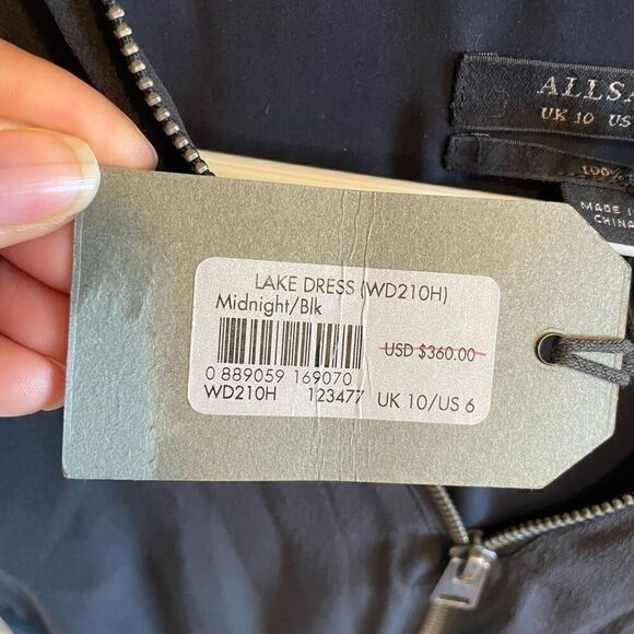 AllSaints Womens Lake Dress 6 Midi Length Tailored Fit Flare Color Block - Picture 6 of 7